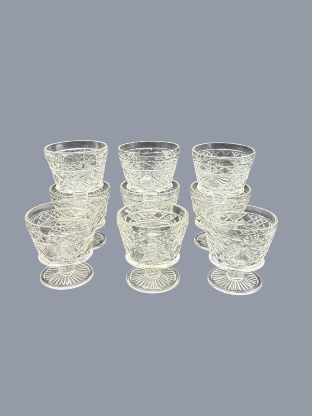 Set of 9 VTG Hazel Atlas Gothic Big Top Peanut Butter Sherbet Goblets 3.75” - Picture 4 of 10
